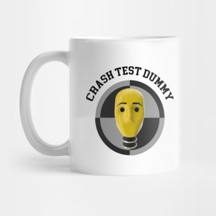 Crash Test Dummy Yellow Head with Safety Mark Background Mug